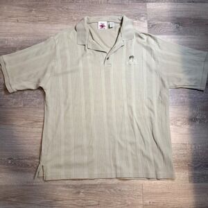 Vintage Disney Cruise Line Mens XL Polo Shirt Tan Khaki Ribbed Palm Tree Logo